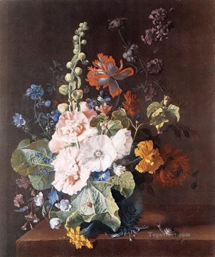 ヤン・ファン・ホイスム Painting - 花瓶に入ったタチアオイとその他の花 ヤン・ファン・ホイスム